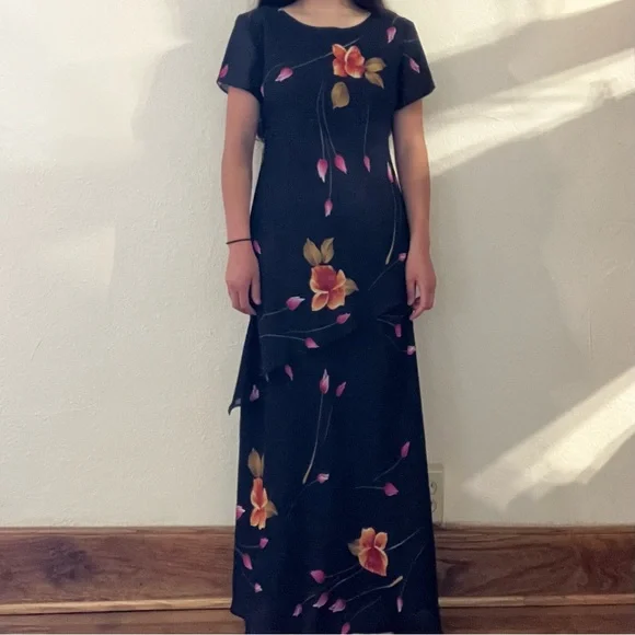 Jessica Howard Vintage Floral Black Short Sleeve Maxi Dress Size: 8 - Picture 1 of 4